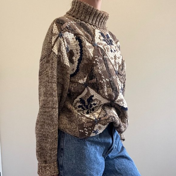 Vintage 90s Turtleneck, 1990s Brown Chunky Knit Sweater - Picture 5 of 9